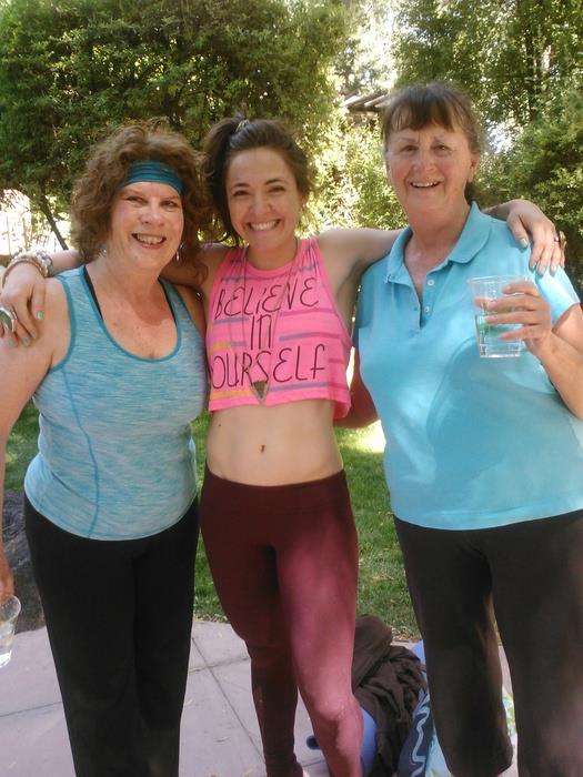 Here I am at my first yoga lesson last week with my instructor, Sydney with the fitness studio Body Language, and my friend Karen Stilson.